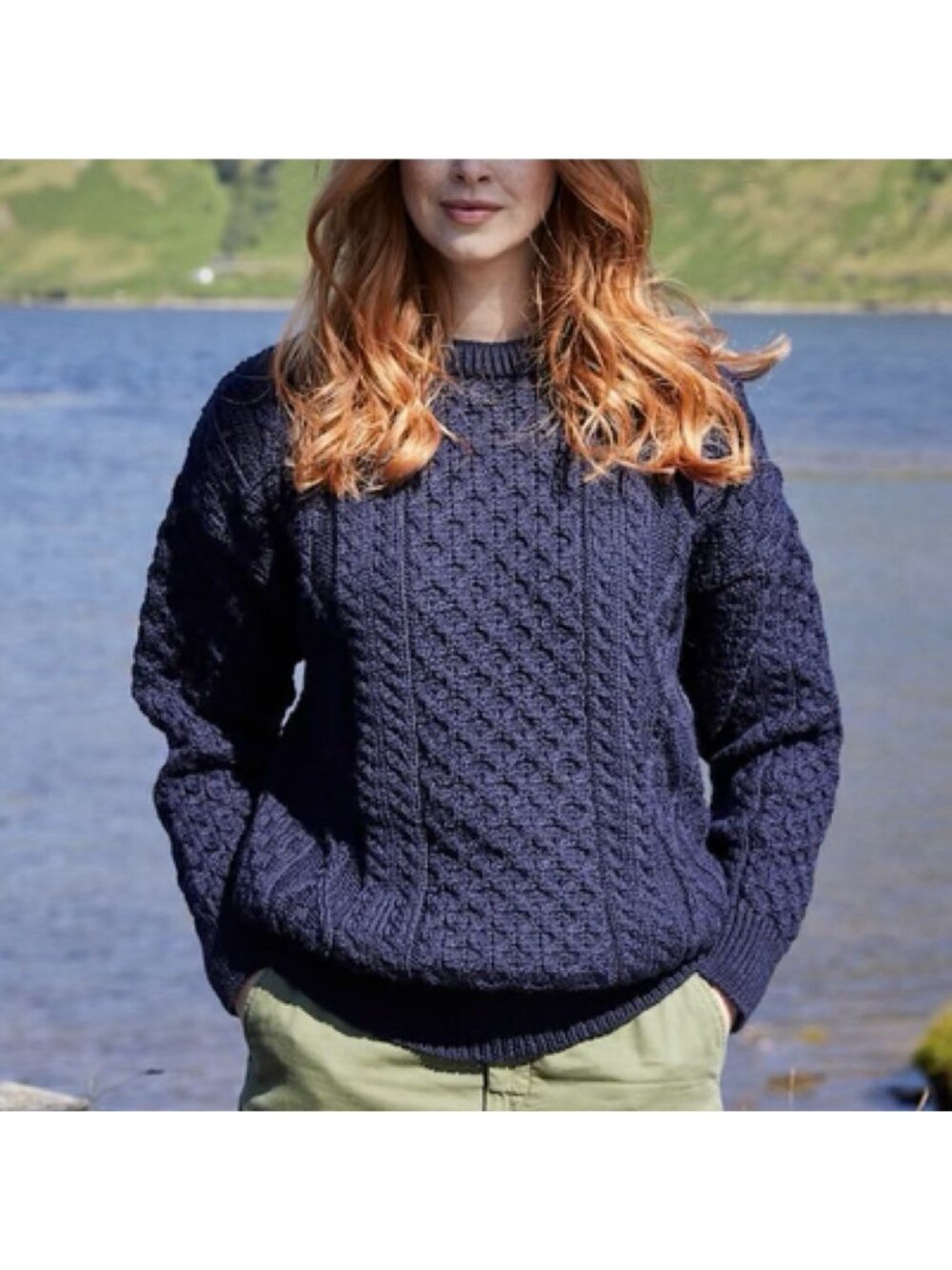 NEW The Irish Store Navy Blue Fisherman Lightweight Crewneck Heritage Sweater M